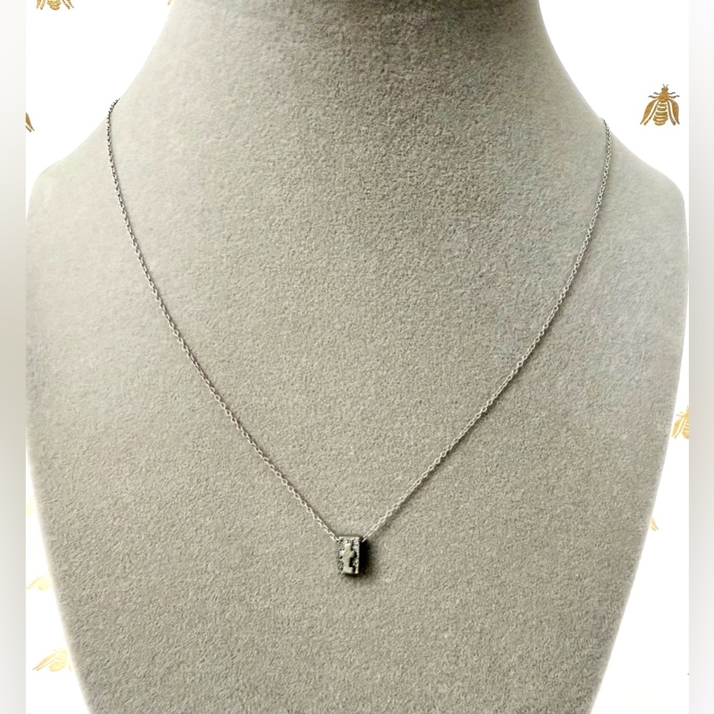 Silver Antiqued Tiny Initial Letter t Charm Necklace Designer JK approx. 18 in.